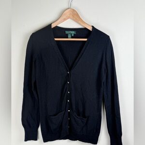 Lauren Ralph Lauren Silk Cashmere Blend Black Cardigan S Rhinestone Button Up